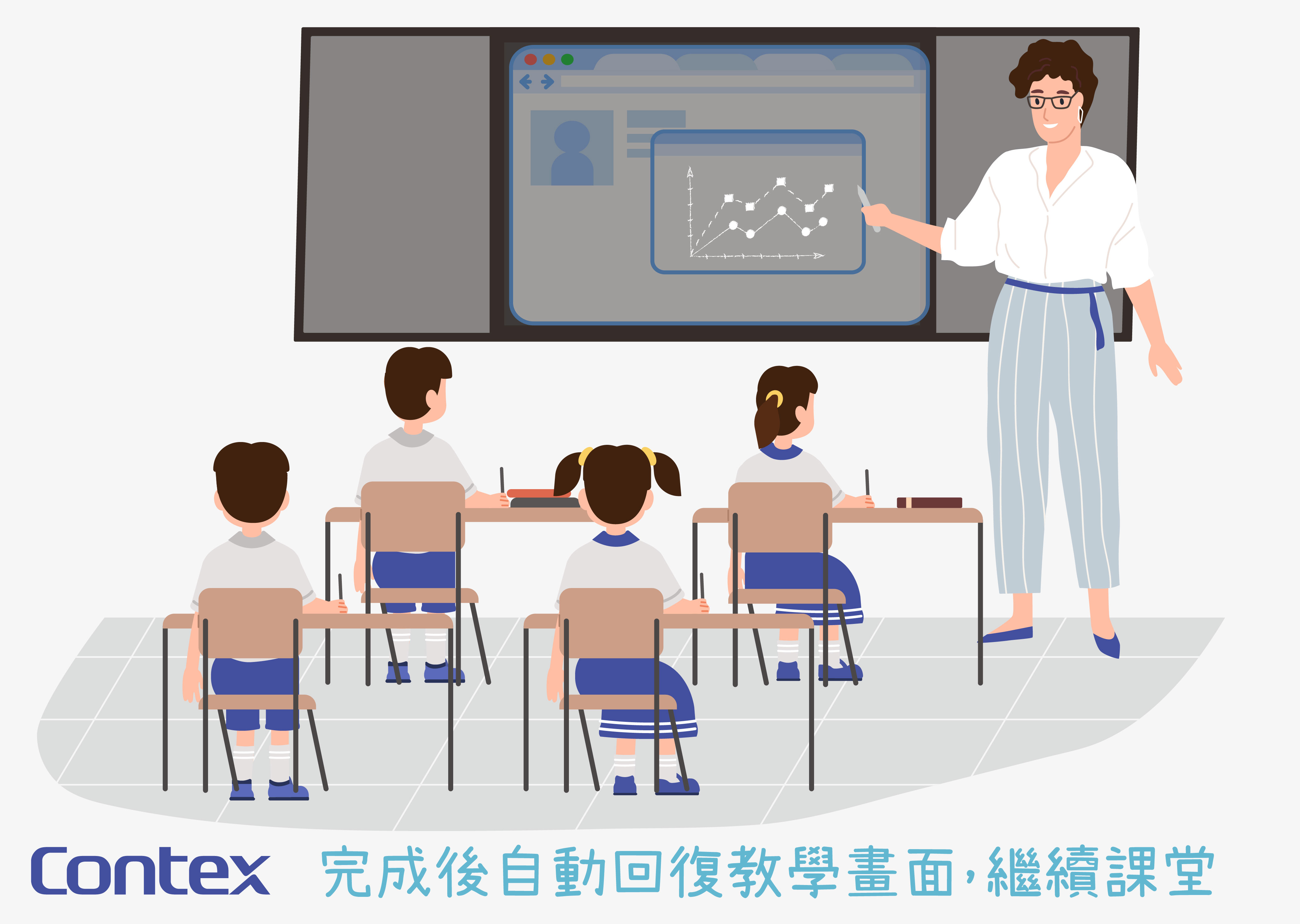 透過Contex雲端發佈系統直播，學生可於課室的電子屏幕觀看活動直播，在維持社交距離措施時，亦能同步參與，加強校園凝聚力。